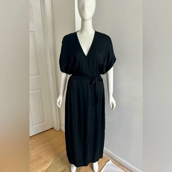 $425 Raquel Allegra Women Diane Wrap Maxi Dress Black Size 0 Small Quiet Luxury - Picture 7 of 13